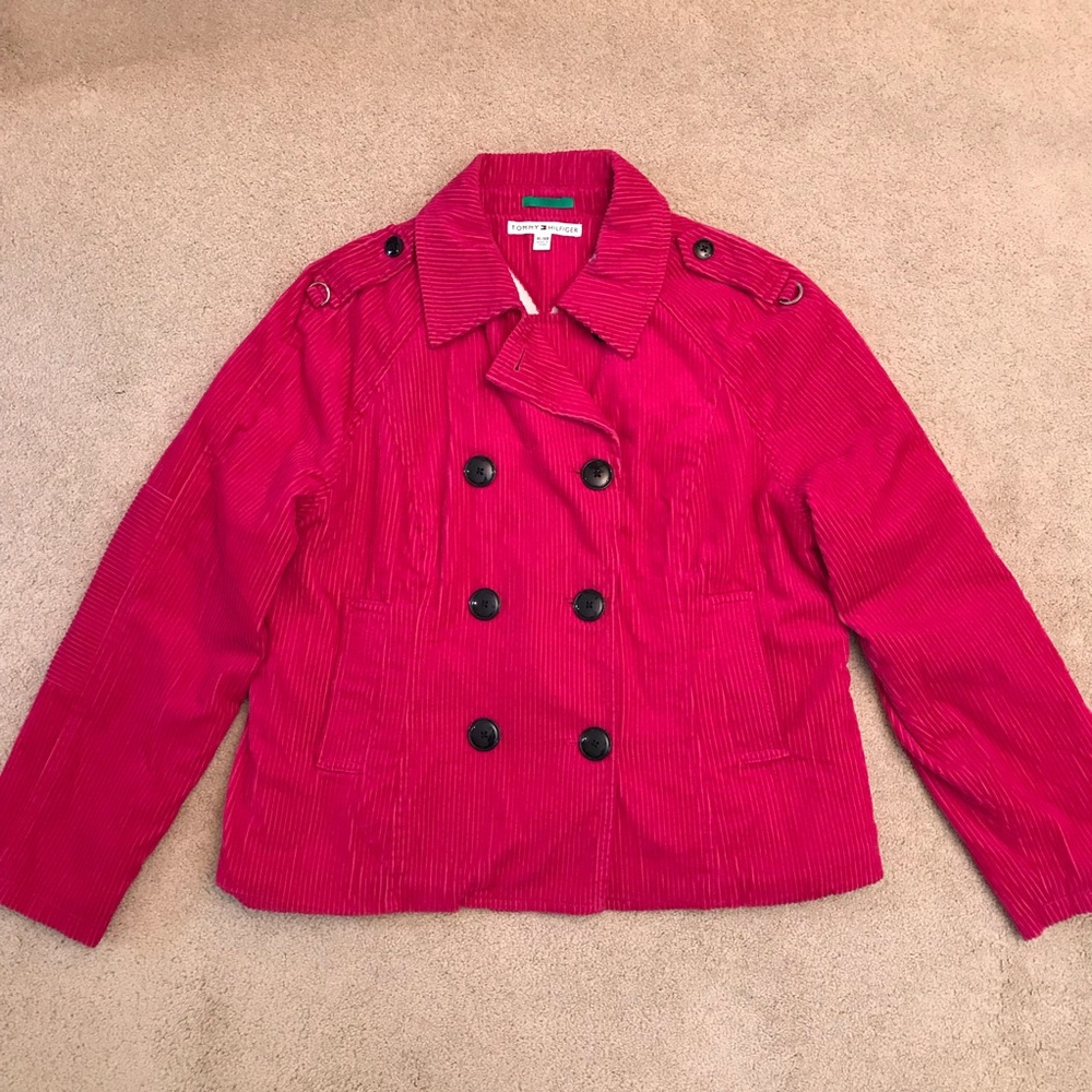 Vintage Tommy Hilfiger Corduroy Jacket Coat Size XL Sherpa Barbie Pink Prep y2k